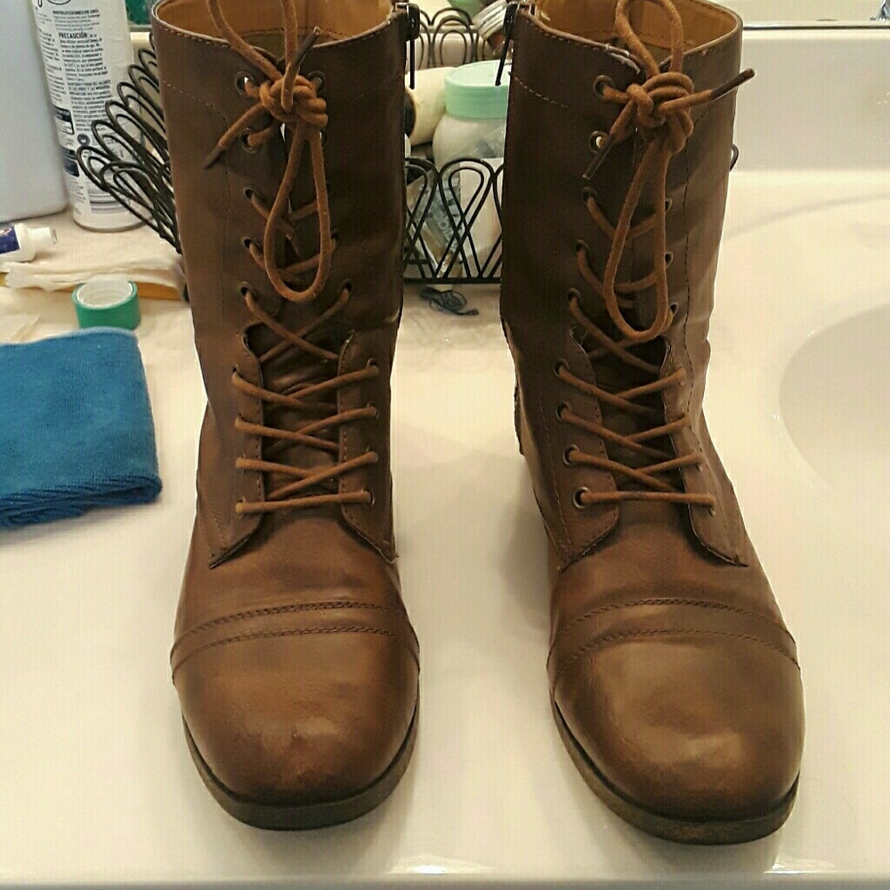 Brown combat boots
